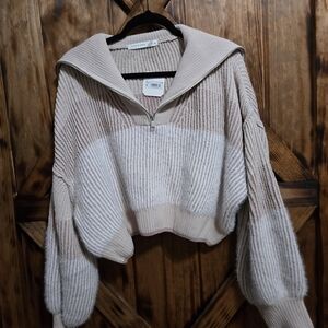 Altar'd State Cream and Tan Cowl Neck Sweater